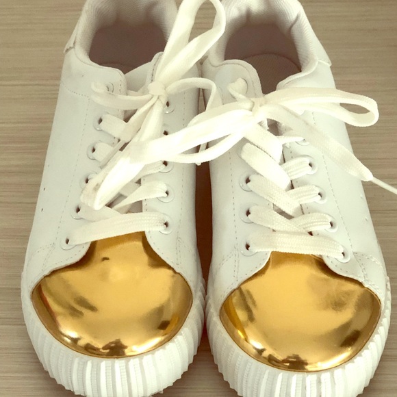 white with gold shoes